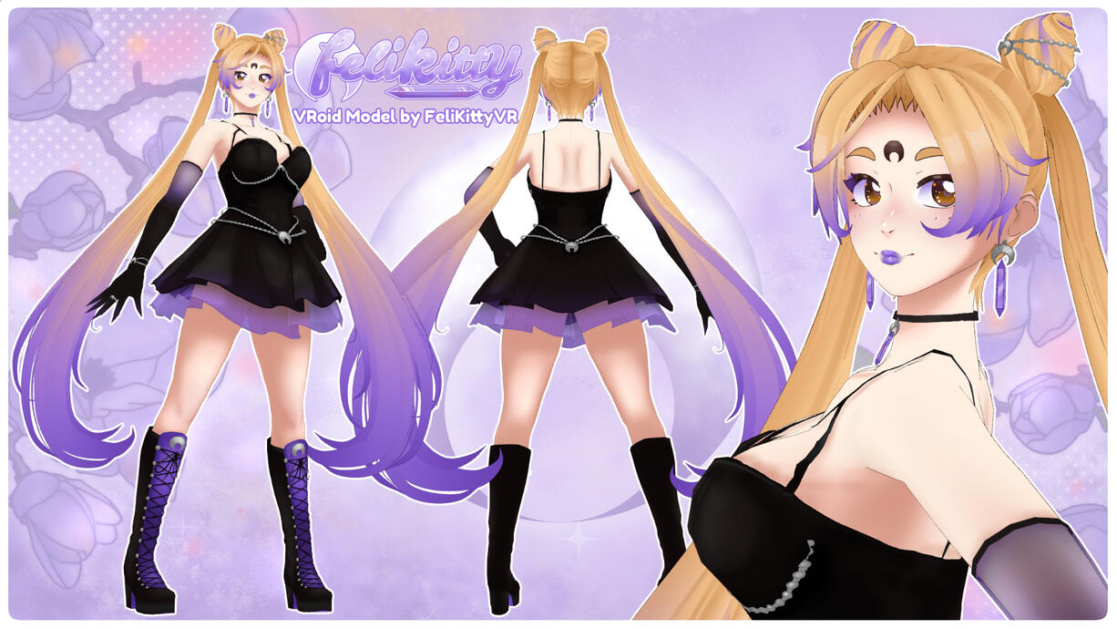 FeliKitty VRoid Model Sheet showing a turnaround of the VRoid Model of FeliKitty